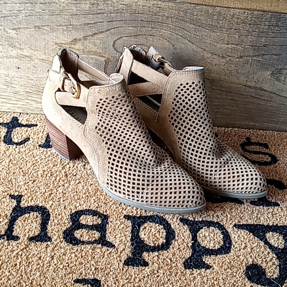 Anne Klein suede laser cut booties